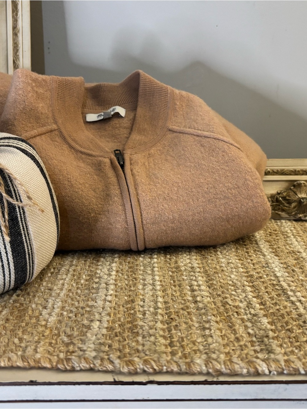 Madewell Camel Zip-Up Bomber Sweater